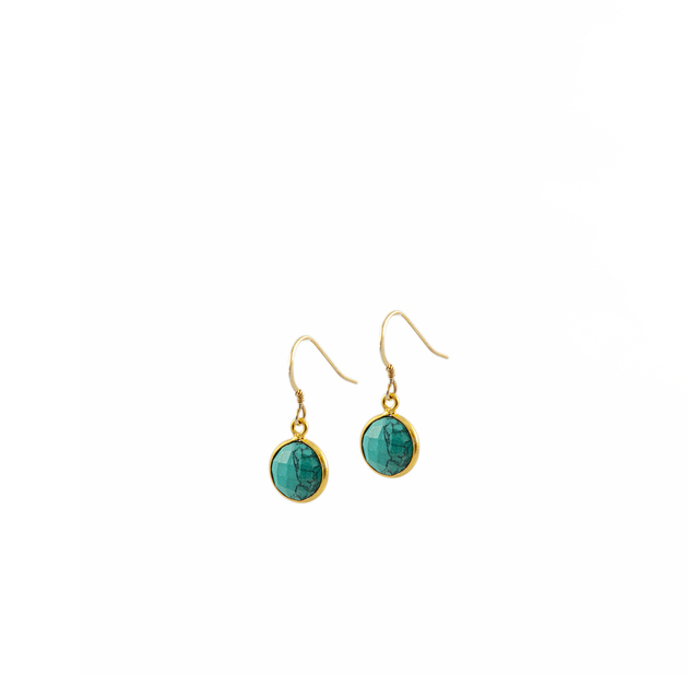 Women's Earrings  KRAMA JEWELS Silver 925-Gold Plated Round Briole Turquoise KS0302
