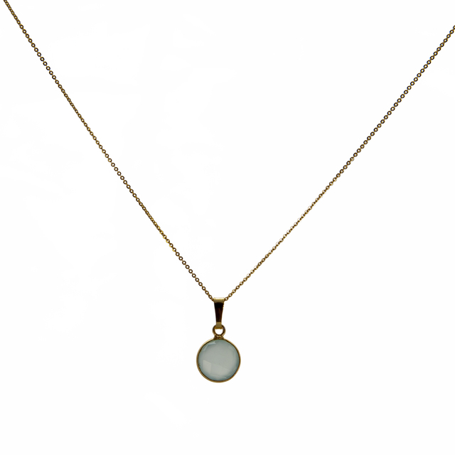 Women's Necklace  KRAMA JEWELS Silver 925-Gold Plated Round Briole Aqua Chalcedony KK00417