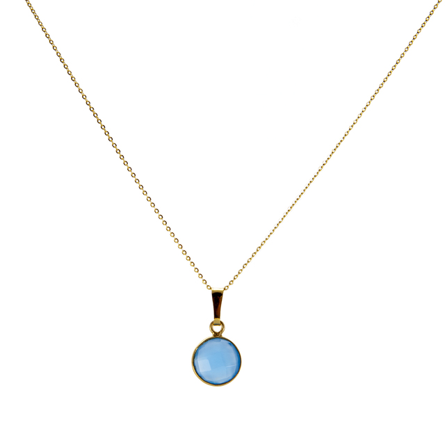 Γυναικείο Κολιέ KRAMA JEWELS  Ασήμι 925-Επιχρύσωση Στρογγυλό Briole Μπλε Αχάτης KK0418