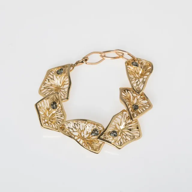 Women's Handmade Canopy Bracelet | GB1891 Kalliope Brass-Grey Crystals