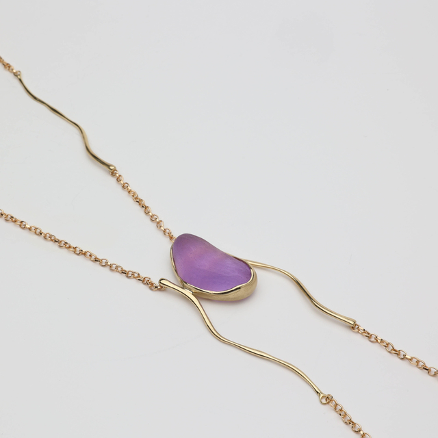Γυναικείο Χειροποίητο Μακρύ Κολιέ Elemental Pebble Necklace | GK1823L Kalliope Ορείχαλκος- Λιλά Χυτευμένη Ρητίνη