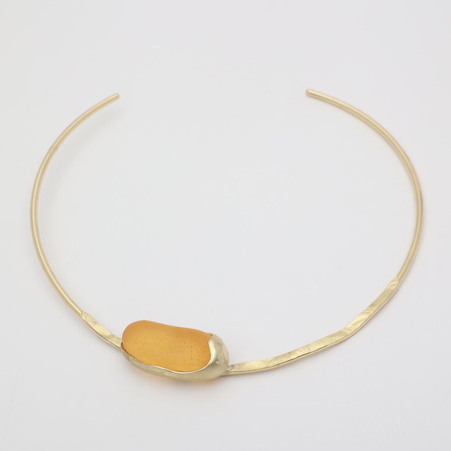 Women's Handmade Short Necklace Earthpulse | GK1827 Kalliope Brass-Orange Cast Resin