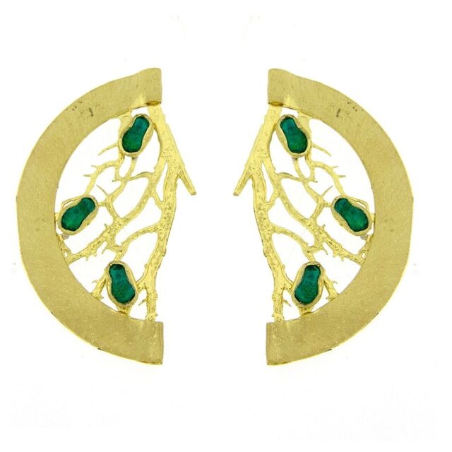 Women's Handmade Coral Earrings GS1449 Kalliope Brass-Resin