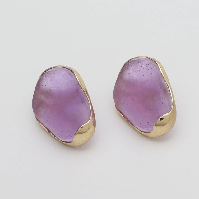 Women's Handmade Stud Earrings Stoneveil | GS1826 Kalliope Brass-Lilac Cast Resin
