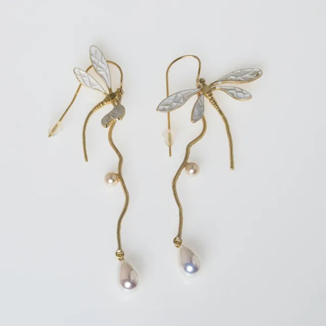Women's Handmade Earrings Buzz | GS1874 Kalliope Brass-White Enamel And White Pearls