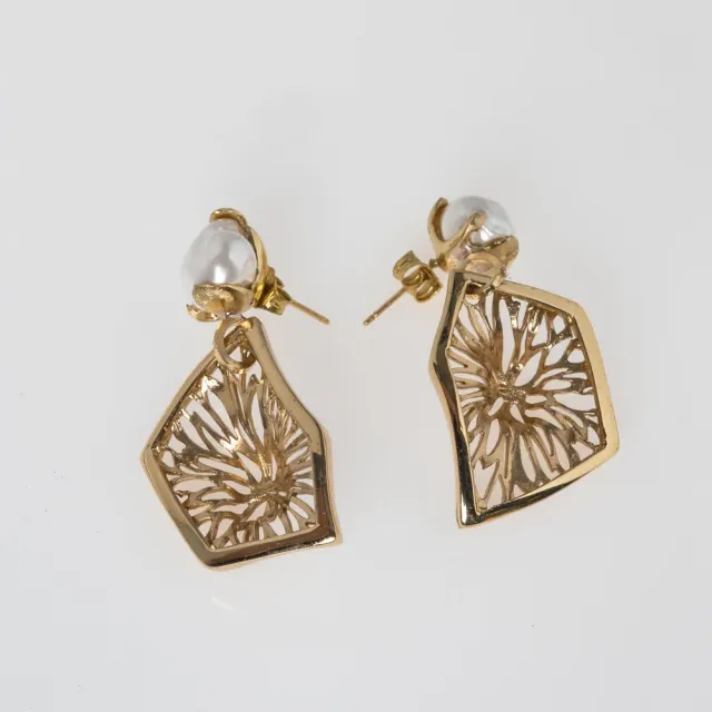 Women's Handmade Opal Long Earrings | GS1887 Kalliope Brass-Pearl Baroque