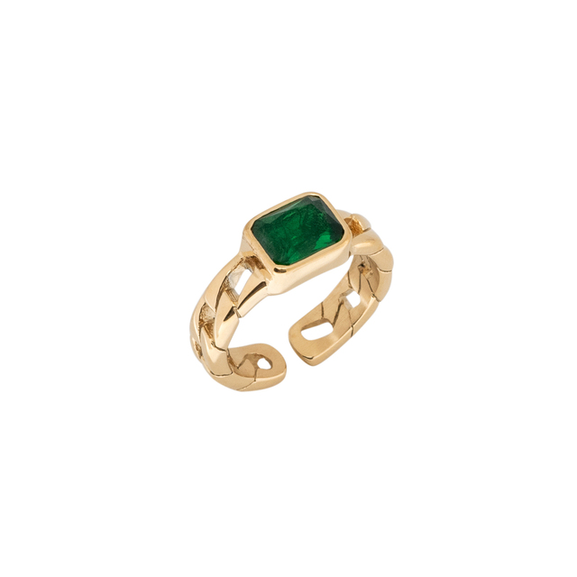 Women's Ring Visetti HT-WRG006GG Steel 316L-Gold IP Green Crystal