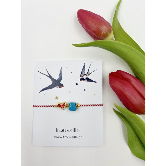 Women's Handmade Bracelet For March Heart and Turquoise  Brass-Gold IP KV01331