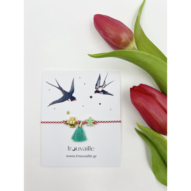Women's Handmade  Bracelet For March Ladybug And Anemone  Gold Plated Brass KV01333