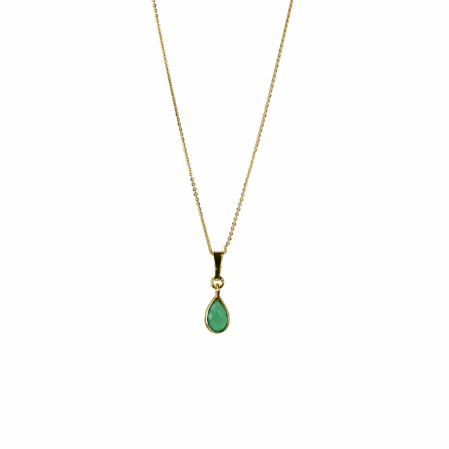 Women's Necklace Small Tear KRAMA JEWELS Silver 925-Gold Plated Briole Green Agate KK01166