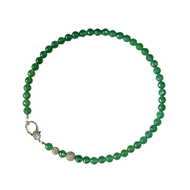 Women's Necklace KRAMA JEWELS KK01250 Green Agate 8mm-Brass-Zircon