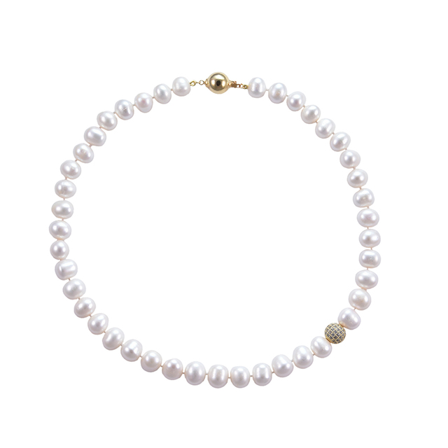 Women's Necklace KRAMA JEWELS KK01424 Pearl 12mm-Silver 925-Brass-Gold PlatIng-White Zircons cz