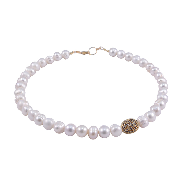 Women's Necklace KRAMA JEWELS KK01425 Pearl 10-11mm-Silver 925-Brass-Gold PlatIng-Zircons cz