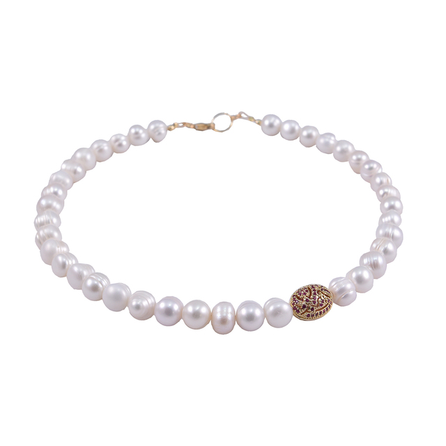 Women's Necklace KRAMA JEWELS KK01425 Pearl 10-11mm-Silver 925-Brass-Gold PlatIng-Zircons cz