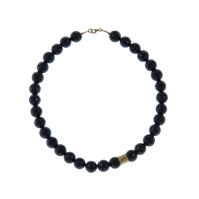 Women's Necklace KRAMA JEWELS Black Onyx-Silver 925-Gold Plating KK0718