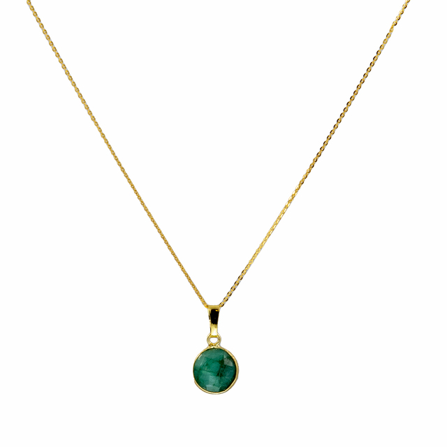 Women's Necklace  KRAMA JEWELS Silver 925-Gold Plated Round Briole Emerald KK00831