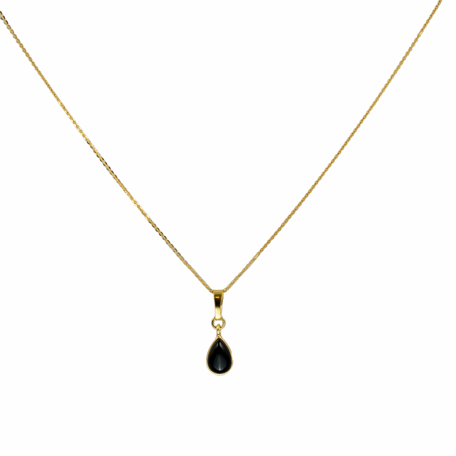Women's Necklace Small Tear KRAMA JEWELS Silver 925-Gold Plated Briole Black Onyx KK00833