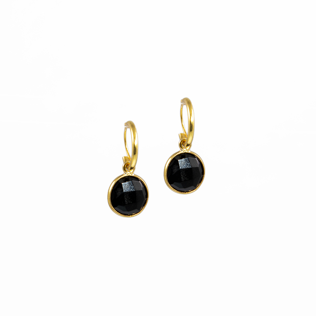 Women's Hoop-Earrings  KRAMA JEWELS Silver 925-Gold Plated Round Briole Black Onyx KS00853