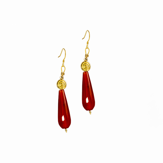 Women's Earrings Big Tear KRAMA JEWELS Silver 925-Gold Plated Corneole Agate KS00873