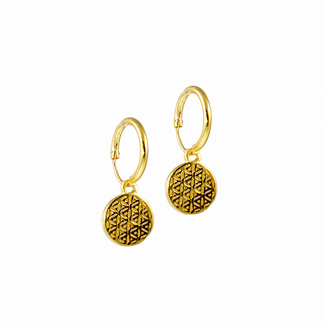 Women's Hoop-Earrings Small Flower Of Life KRAMA JEWELS Silver 925-Gold Plated KS00876