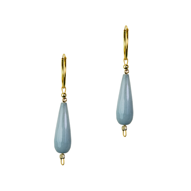 Women's Hoop Earrings-Big Tear KRAMA JEWELS Silver 925-Gold Plated Light Blue Agate KS01012