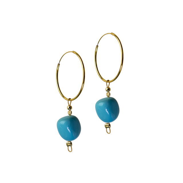 Women's Big Hoop Earrings-Big Tear KRAMA JEWELS Silver 925-Gold Plated Turquoise KS01015