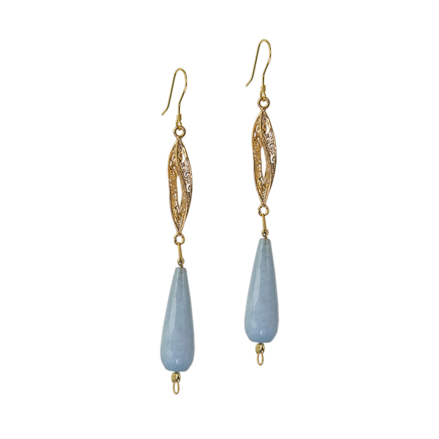 Women's Earrings Big Tear KRAMA JEWELS Silver 925-Gold Plated Light Blue Agate KS01020