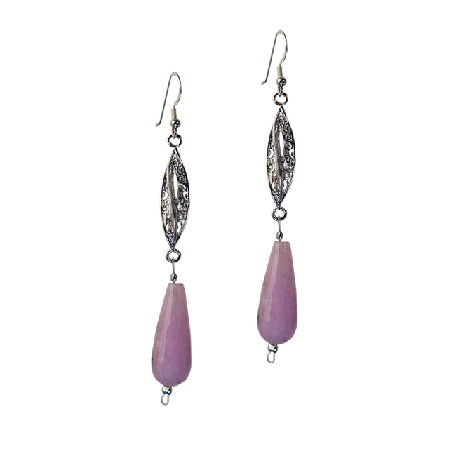 Women's Earrings Big Tear KRAMA JEWELS Silver 925-Platinum Plated Pink Agate KS01022