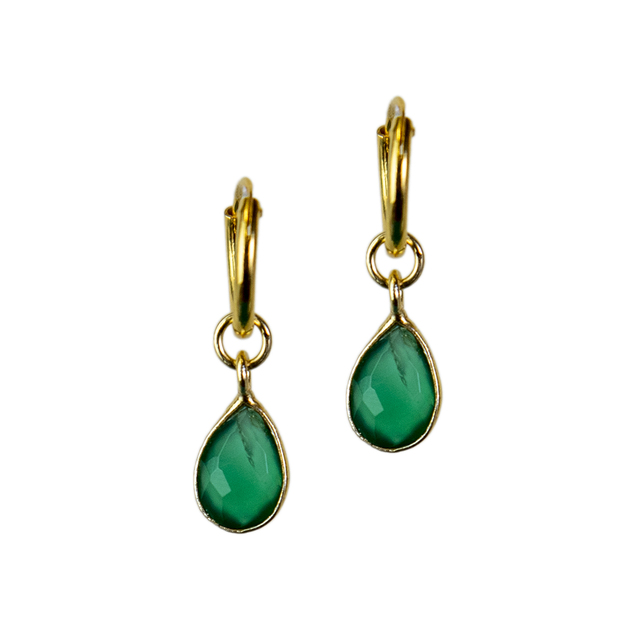 Hoop-Earrings Small Tear KRAMA JEWELS Silver 925-Gold Plated Briole Green Agate KS01034