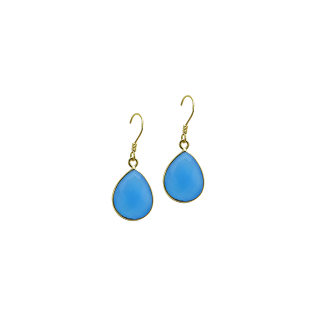 Γυναικεία Σκουλαρίκια Μεσαίο Δάκρυ KRAMA JEWELS Ασήμι 925-Επιχρύσωση Briole Μπλε Χαλκηδόνιος KS01607