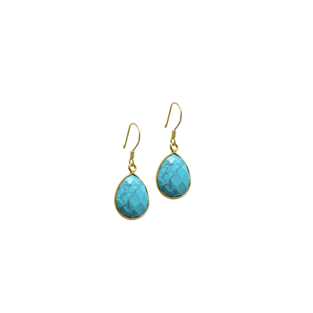 Women's Earrings Medium Teardrop KRAMA JEWELS Silver 925-Gold Plated Briole Turquoise KS01608