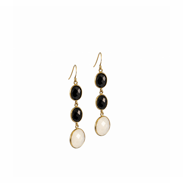 Women's Earrings KRAMA JEWELS Silver 925-Gold Plated Black Onyx-Moonstone KS0555