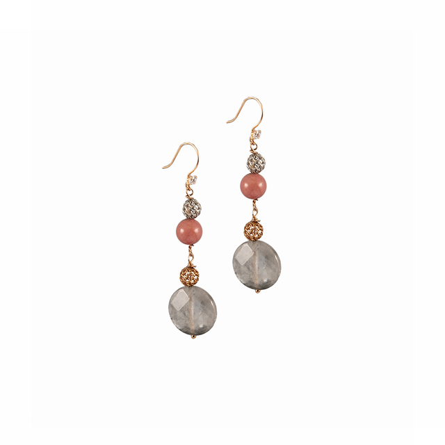 Women's Earrings KRAMA JEWELS Silver 925-Pink Gold Plated Rhodonite-Gray Agate KS0557
