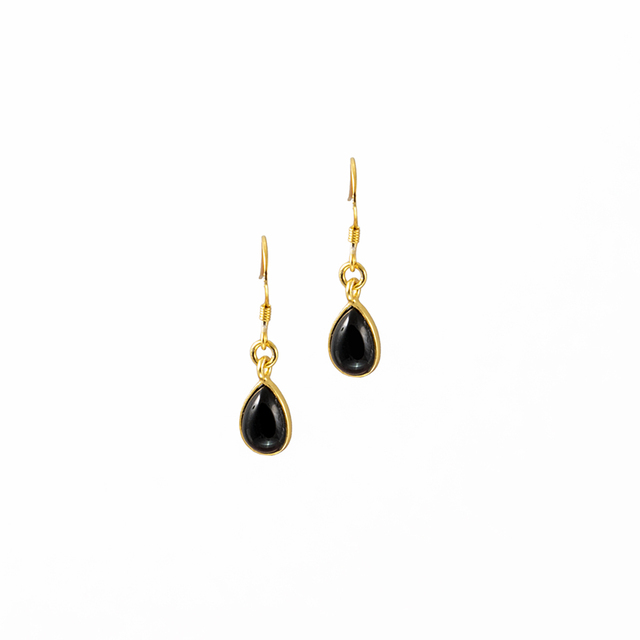 Women's Earrings Small Tear KRAMA JEWELS Silver 925-Gold Plated Briole Black Onyx KS0587