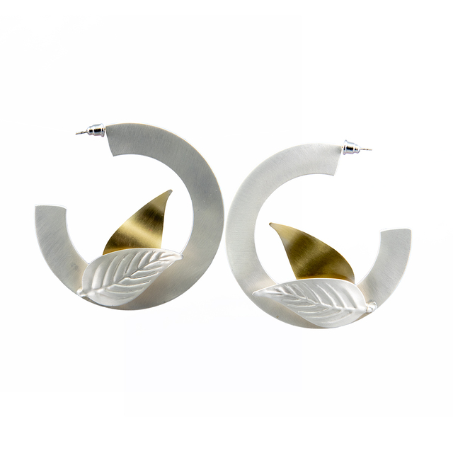 Women's Handmade Hoop Earrings Olive Leaves Lila Mode KS0717 Brass Gold-Silver IP