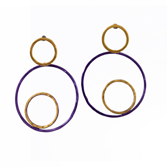 Women's Handmade  Earrings Lila Mode KS0720 Brass Gold-Purple IP