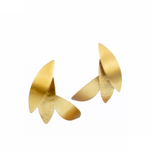 Women's Handmade Earrings Olive Leaves Lila Mode KS0721 Brass Gold IP