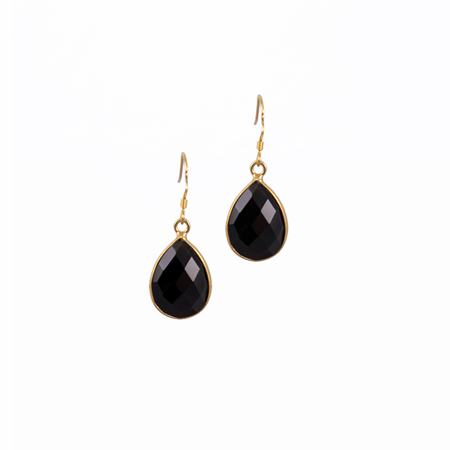 Women's Earrings Big Tear KRAMA JEWELS Silver 925-Gold Plated Briole Black Onyx KS0842