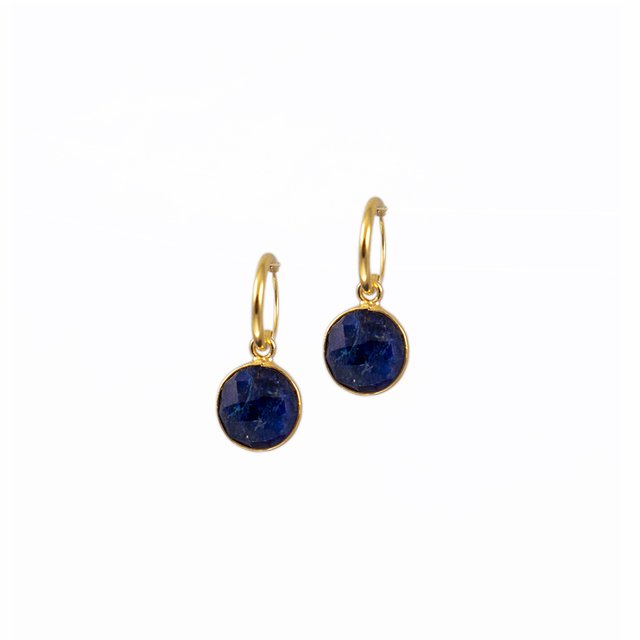 Women's Hoop-Earrings  KRAMA JEWELS Silver 925-Gold Plated Round Briole Sapphire KS0843