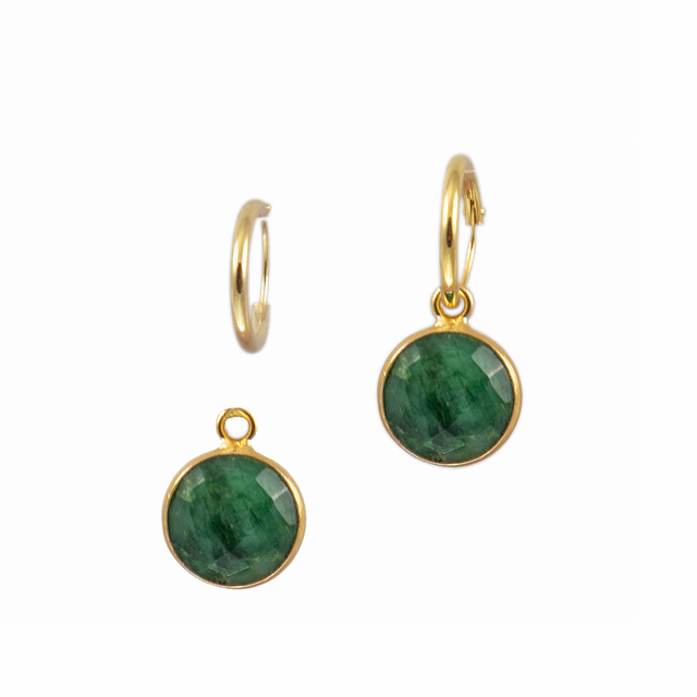 Women's Hoop-Earrings  KRAMA JEWELS Silver 925-Gold Plated Round Briole Emerald KS00844