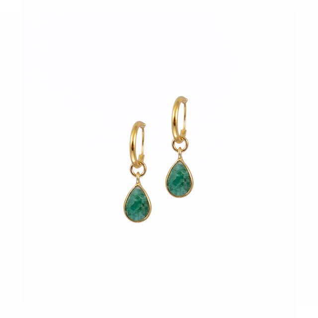 Hoop-Earrings Small Tear KRAMA JEWELS Silver 925-Gold Plated Briole Emerald KS00845