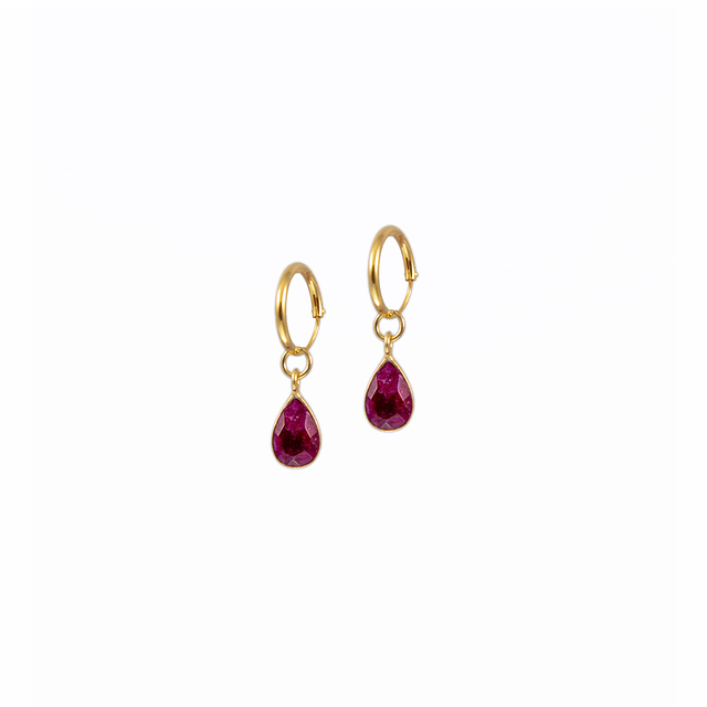 Hoop-Earrings Small Tear KRAMA JEWELS Silver 925-Gold Plated Briole Ruby KS00846