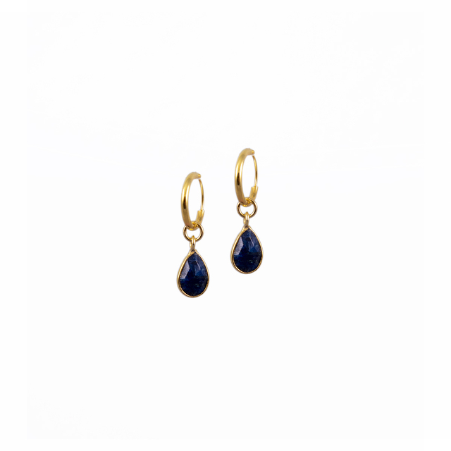Hoop-Earrings Small Tear KRAMA JEWELS Silver 925-Gold Plated Briole Sapphire KS0847