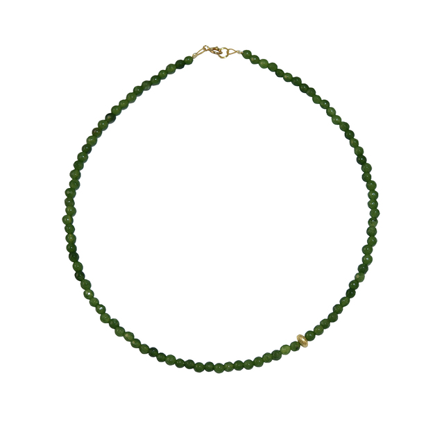 Women's Necklace KRAMA JEWELS Green Agate 4mm-Silver 925 Gold Plated KK01971