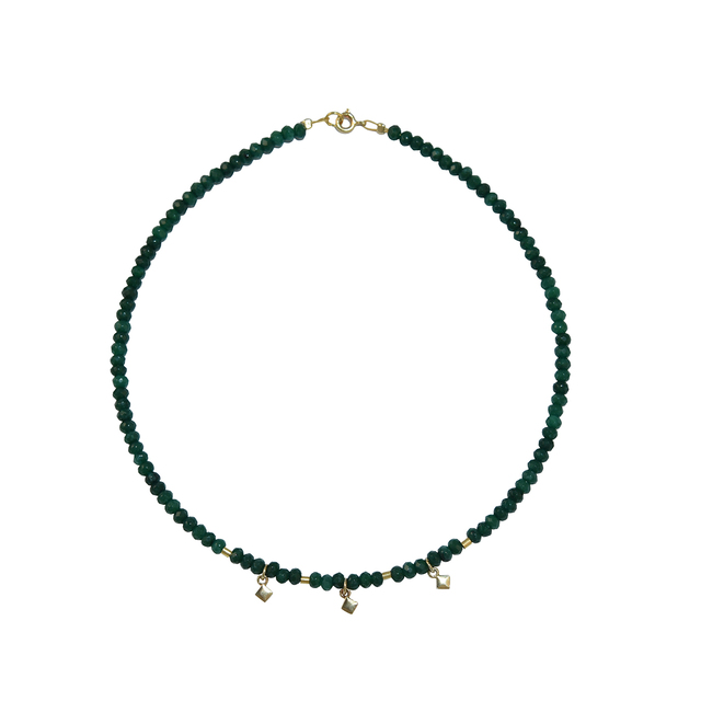 Women's Necklace KRAMA JEWELS Green Agate 4mm-Silver 925 Gold Plated KK01959