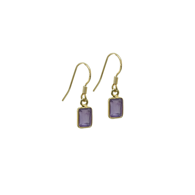 Σκουλαρίκια  Μικρό Παραλληλόγραμμο KRAMA JEWELS  Ασήμι 925-Επιχρύσωση Briole Αμέθυστος KS01755