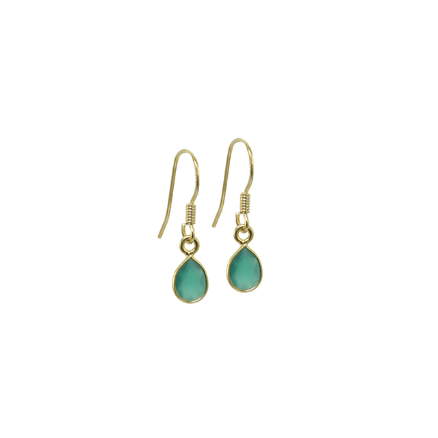 Earrings Small Tear KRAMA JEWELS Silver 925-Gold Plated Briole Green Agate KS01754