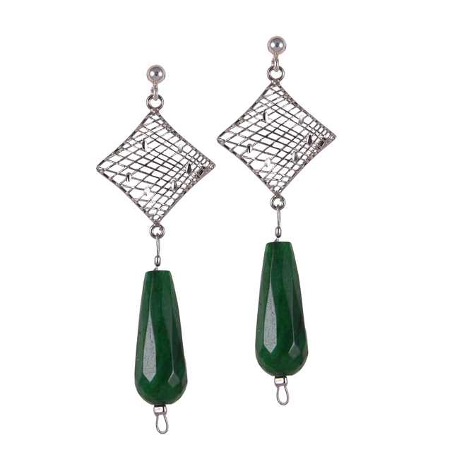 Γυναικεία Σκουλαρίκια Μεγάλο Δάκρυ Με Ρόμβο Δίχτυ Στοιχείο KRAMA JEWELS Ασήμι 925 Επιμεταλλωμένο KS01290