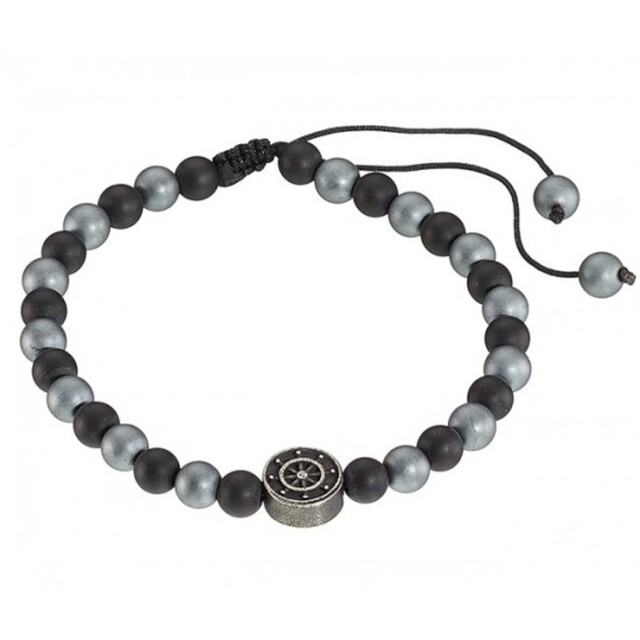 Men's Bracelet Anchor-Steering Wheel Steel 316L-Matte Black  Onyx-Matte Hematite N-00422 Artcollection