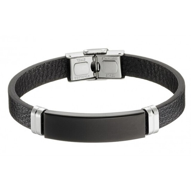 Men's Bracelet Black Leather PU-Steel Black IP N-00436 Artcollection